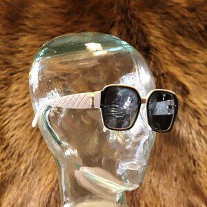 White Quilted Square Sunglasses with Gold Accent